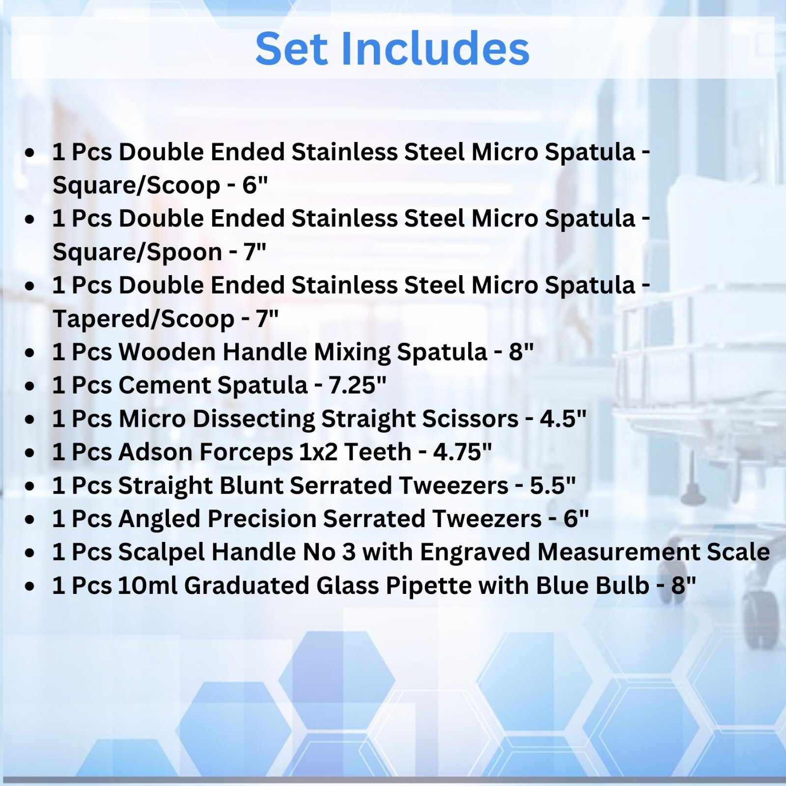 11 Pcs Science Lab Spatula Tweezer Dissecting Scissors Pipette Sampler Set