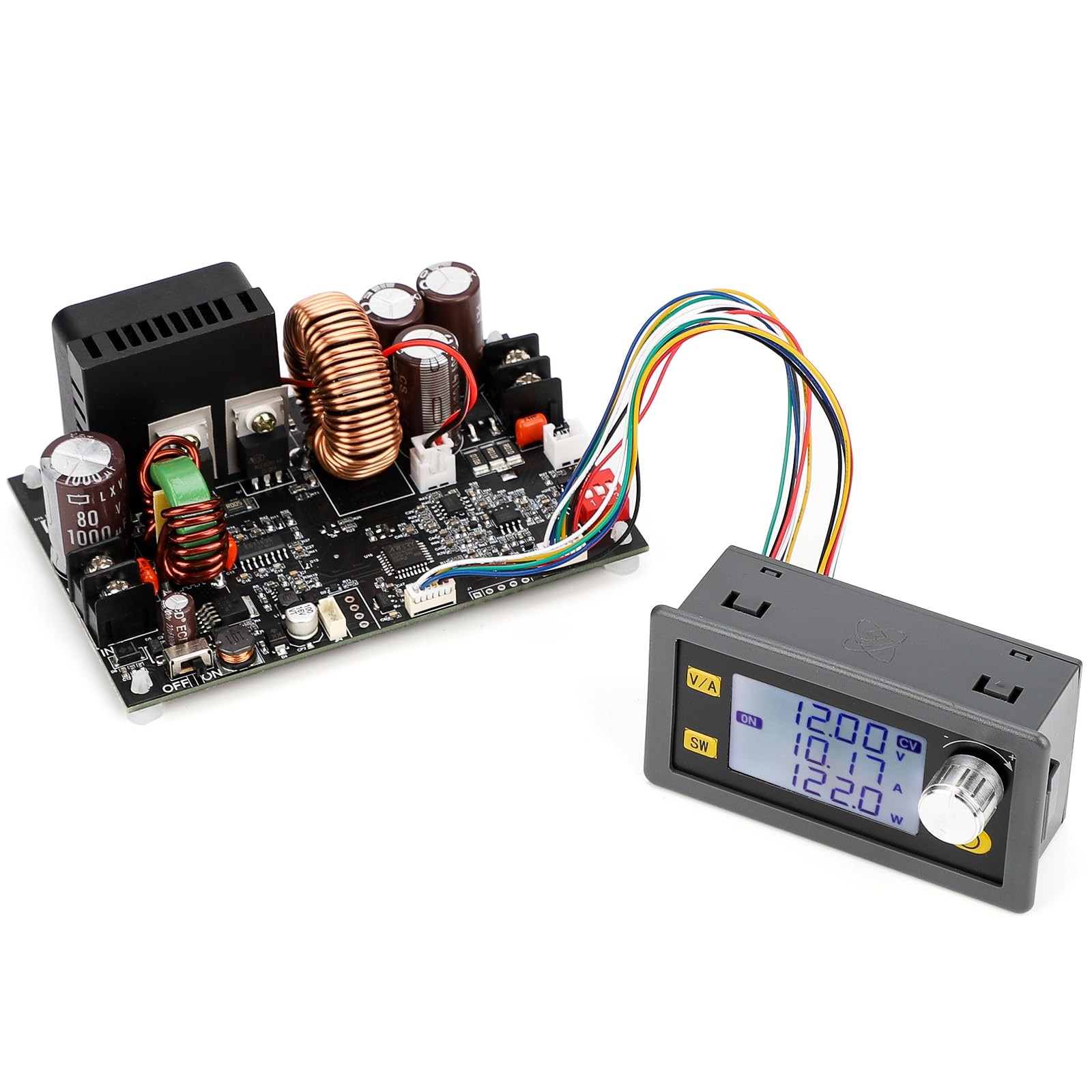 CNC DC Buck Converter with Meter, 6-70V to 0-60V 20A 1200W, DC 5V 9V 12V 24V ...