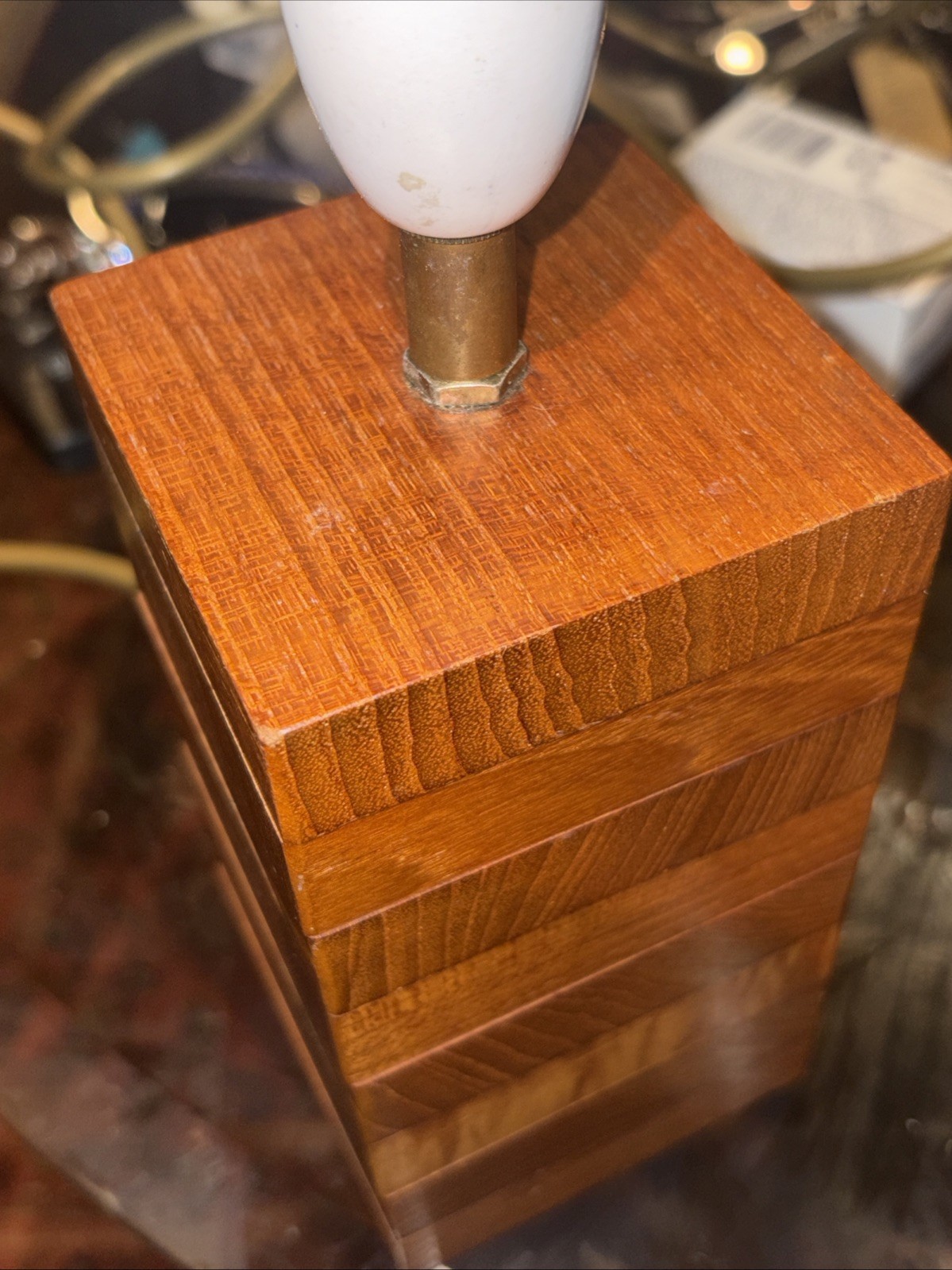 Mid Century Wooden Block Lamp Working
