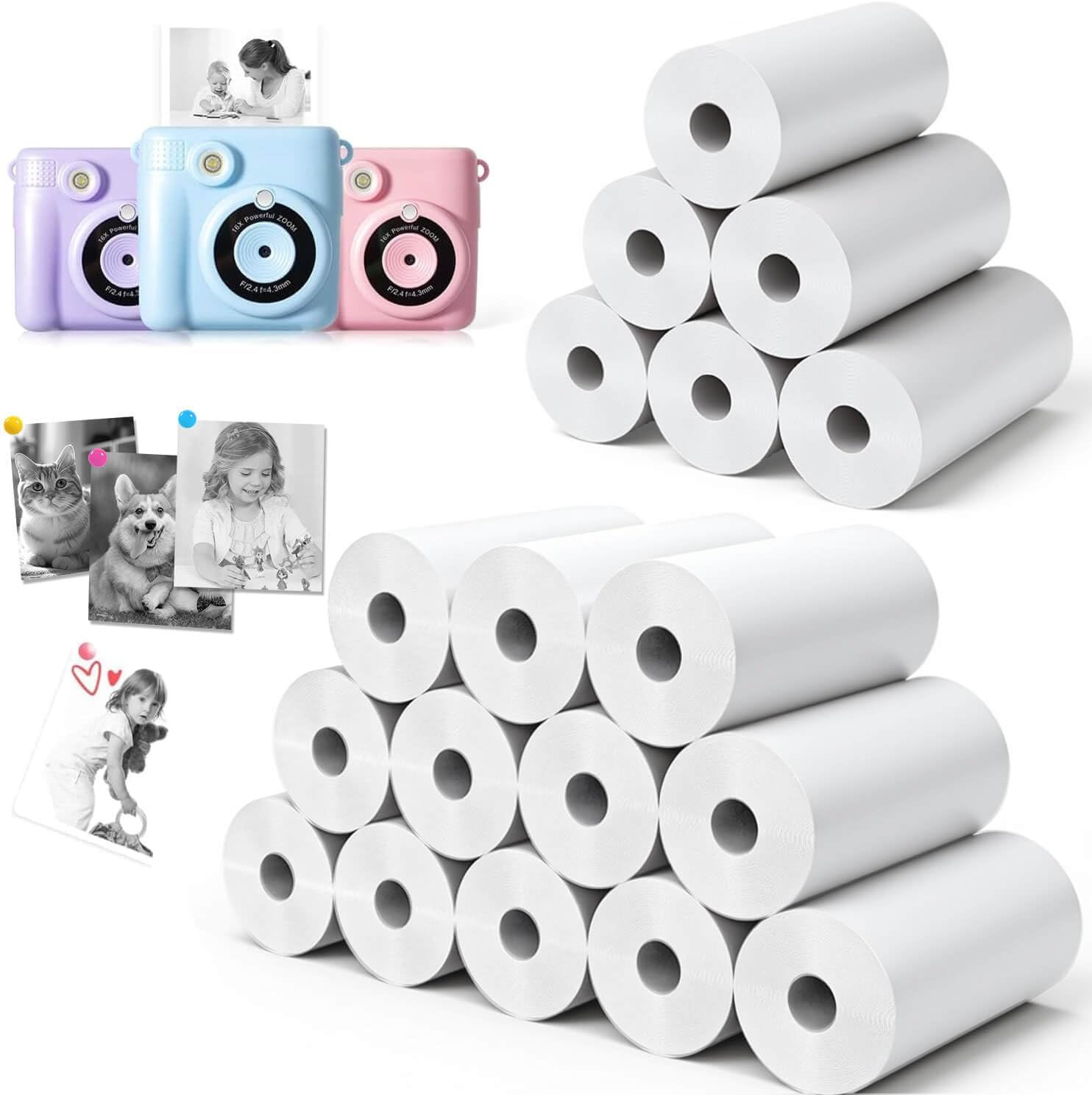 18 Rolls Kids Camera Paper Roll Refill Compatible with Most Instant Print Camera