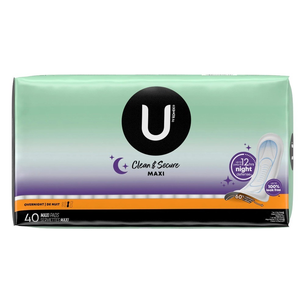 U by Kotex Clean & Secure Overnight Maxi Pads, 40 Count