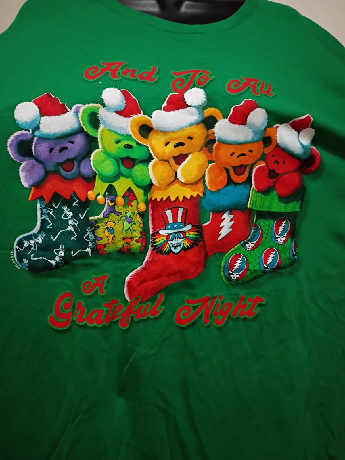 Grateful Dead GRATEFUL NIGHT BEARS IN STOCKINGS Christmas T-shirt  2X BUY4=1FREE