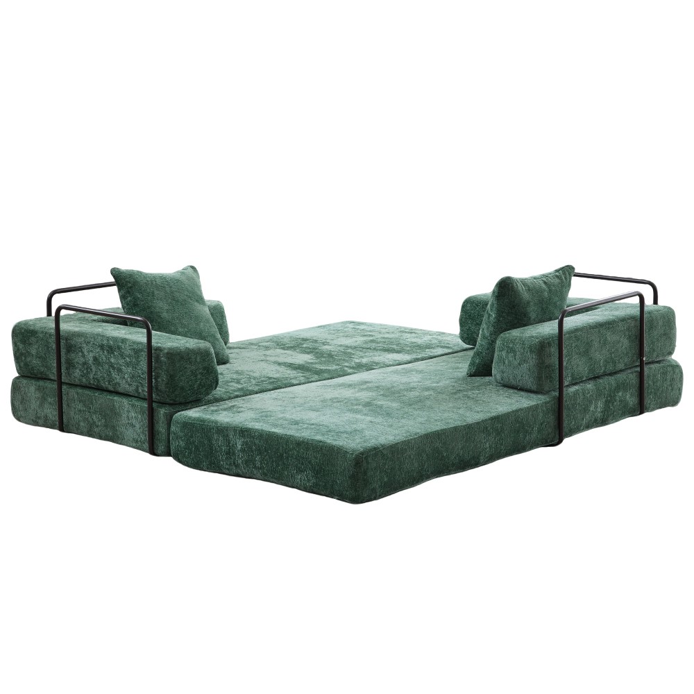 Memory Foam Foldable Sofa Bed 3-Seat Futon for Living Room, Dark Green Chenille
