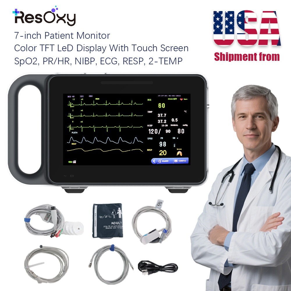 7" Portable Patient Vital Signs Monitor ECG/NIBP/TEMP/RESP/SPO2/PR Handheld