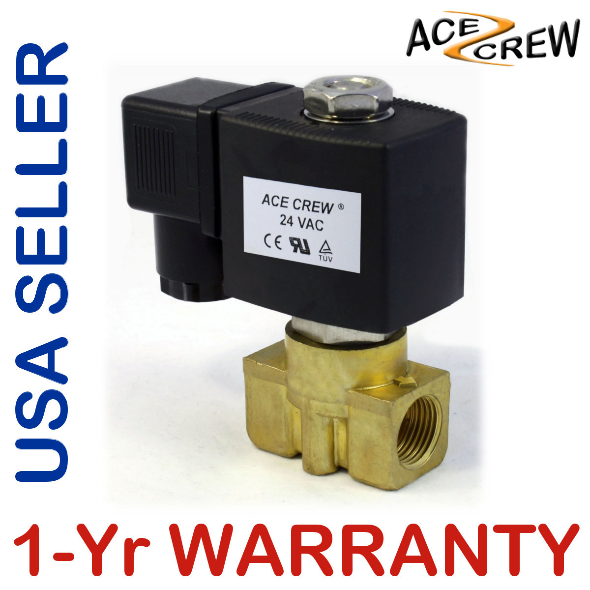 3/8 inch 24V AC Brass Electric Solenoid Valve NPT Gas Water Air Normally Closed