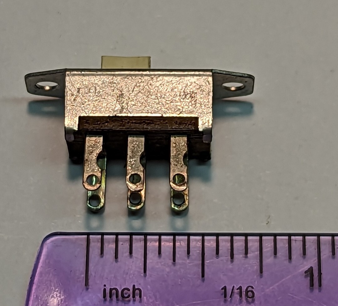 CW Miniature Slide Switch, DPST, Detent, Panel Mount, .5 amp. PHL PA (Each)