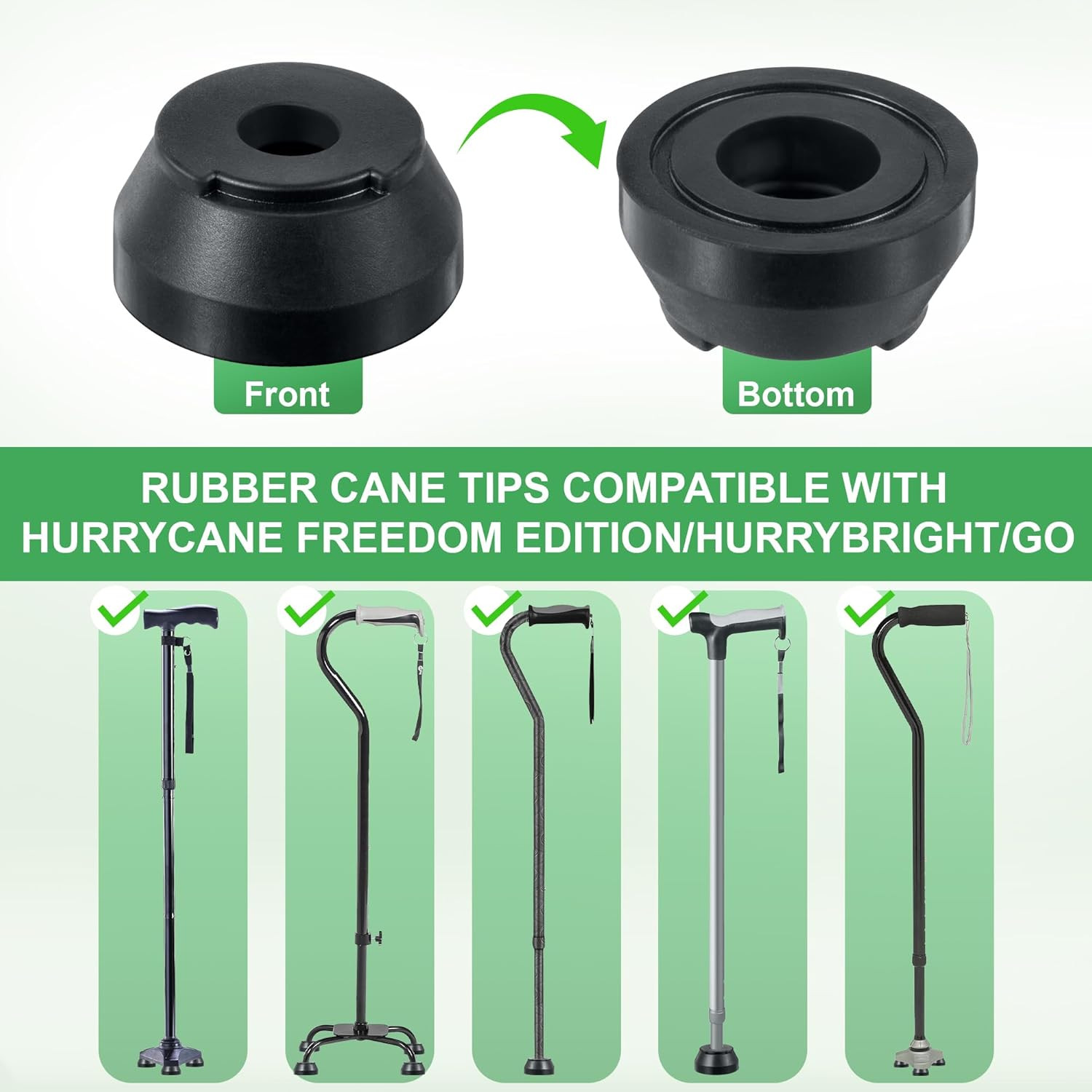 Replacement Screw-in Rubber Cane Tips Feet Suitable for Hurrycane Black