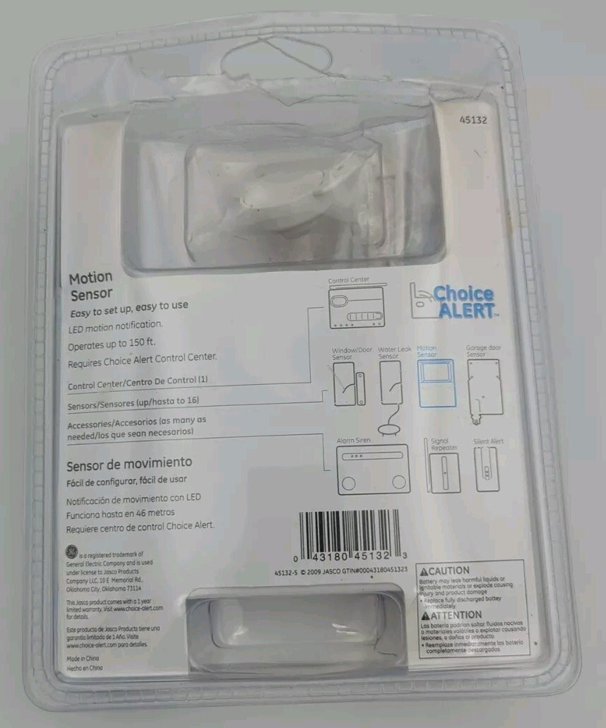 GE Choice Alert Wireless Alarm System Motion Sensor #45132 New/Opened