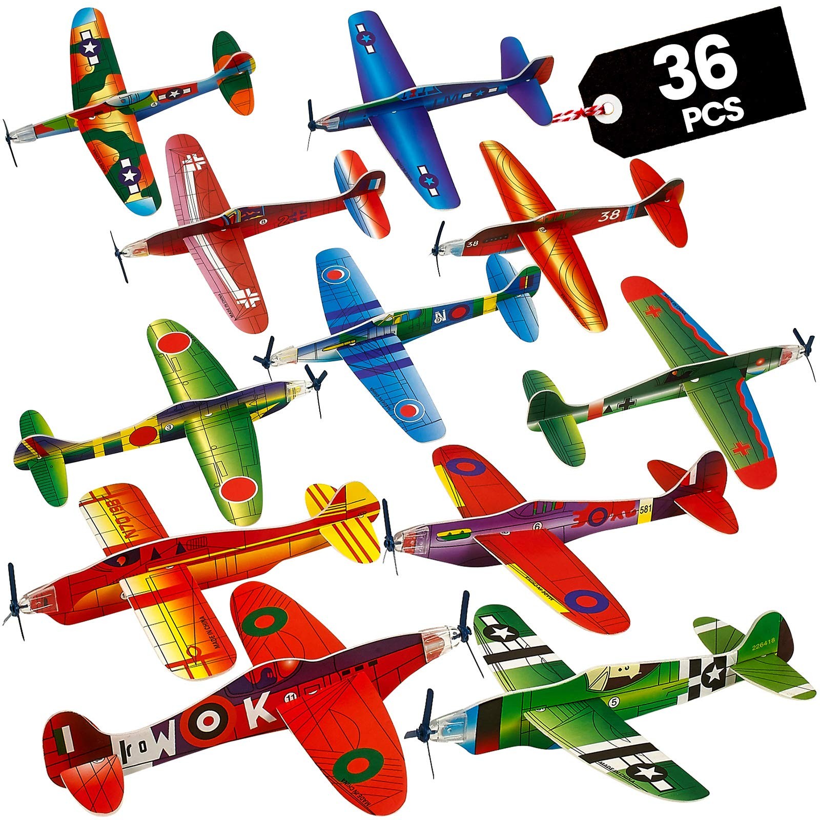 Bedwina Glider Planes Bulk (36-Pack) 8-Inch Bomber Airplane Gliders for Kids,...