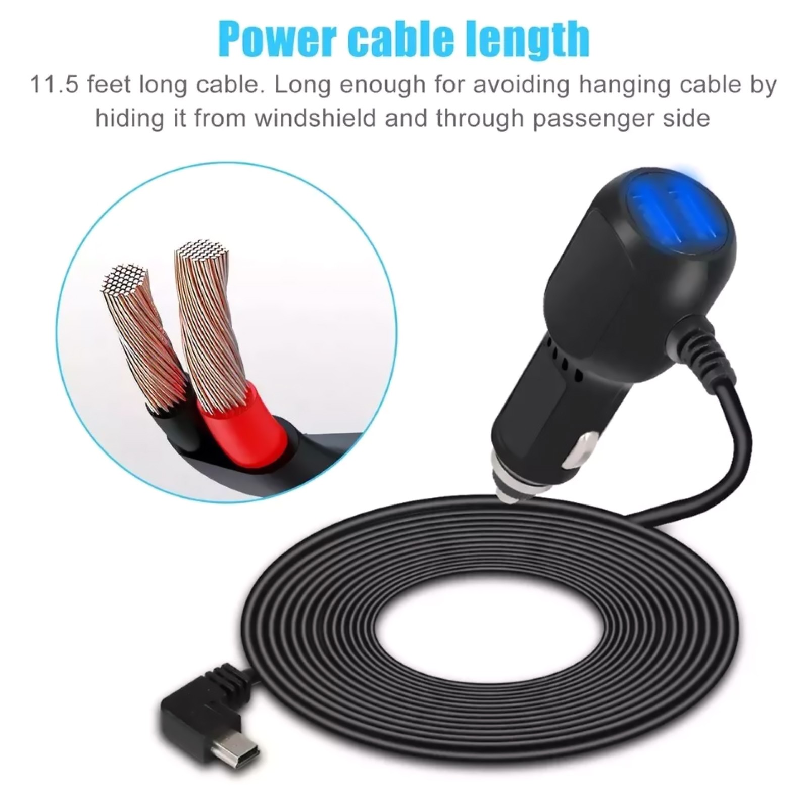 Secure USB Connection Car Charger Cable Power Cord Supply for Camera GPS
