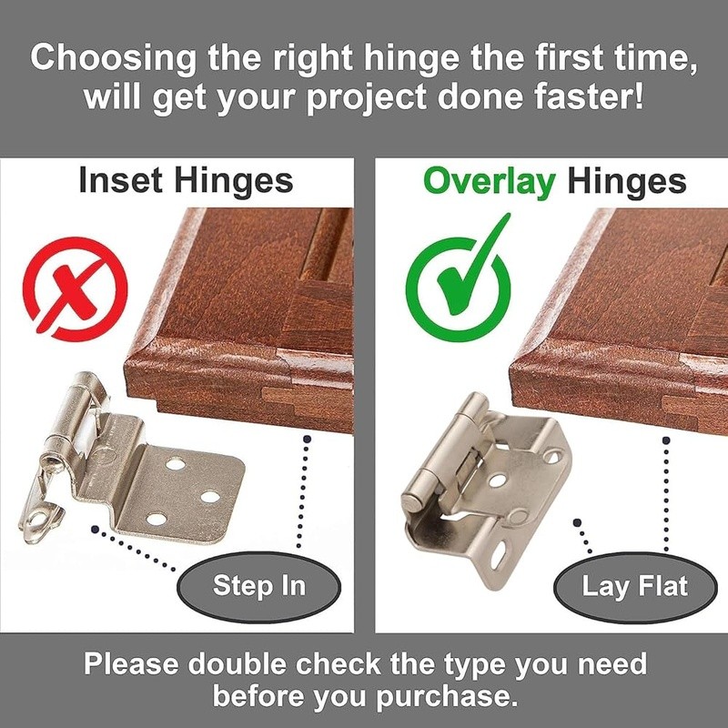 50 Pack Self Closing Brushed Nickel Cabinet Hinges W/ Screws & Bumpers New