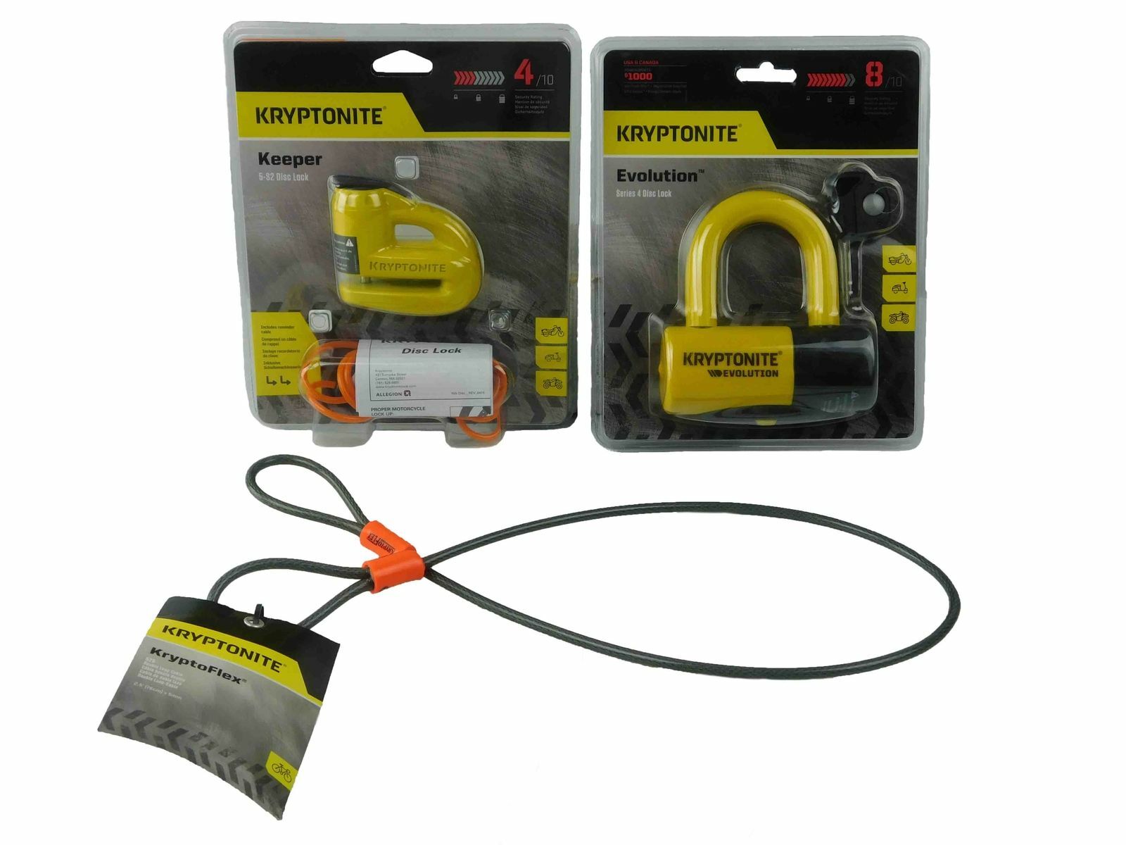 Kryptonite Keeper 5-S2 Disc Lock Yellow w/Reminder and 525 2.5ft Looped cable