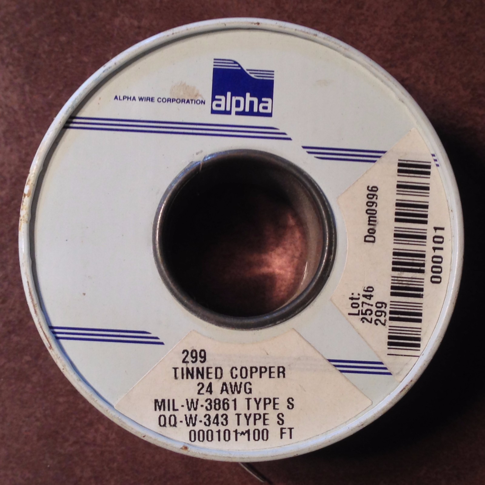 100' Spool, Alpha Wire 299, 24awg , NOS