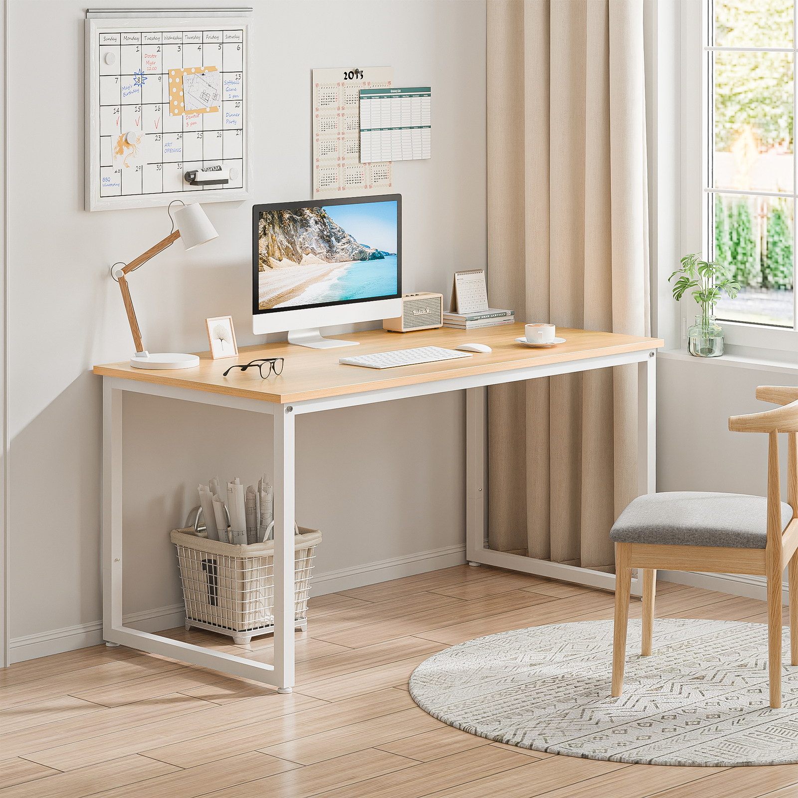 47" Modern Espresso Rectangular Dining Table Office Desk Computer Table, Natural