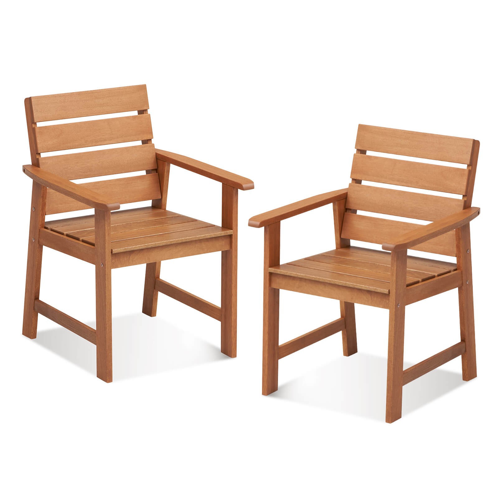2 PCS Patio Hardwood Chair Wood Dining Armchairs Breathable Slatted Seat Garden