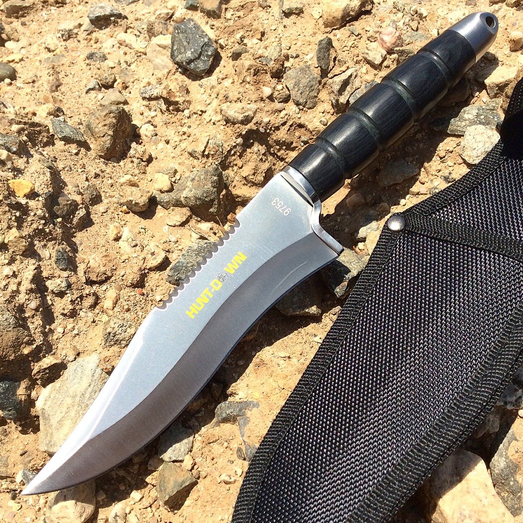 Hunt-Down 12"" Hunting Tactical Survival Knife With Sheath - Black Handle