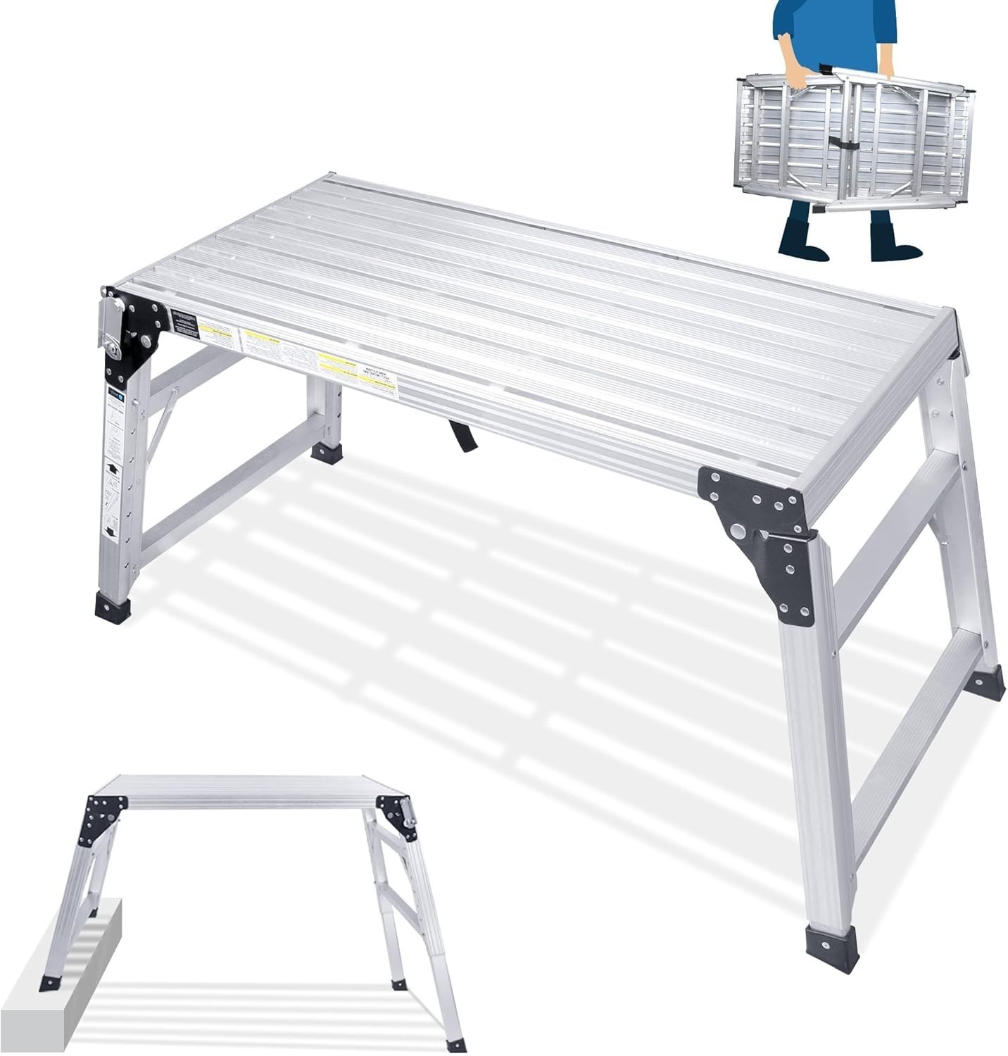 Adjustable Work Platform 39.4x18.5" Portable Folding AL Step Ladder Scaffolding