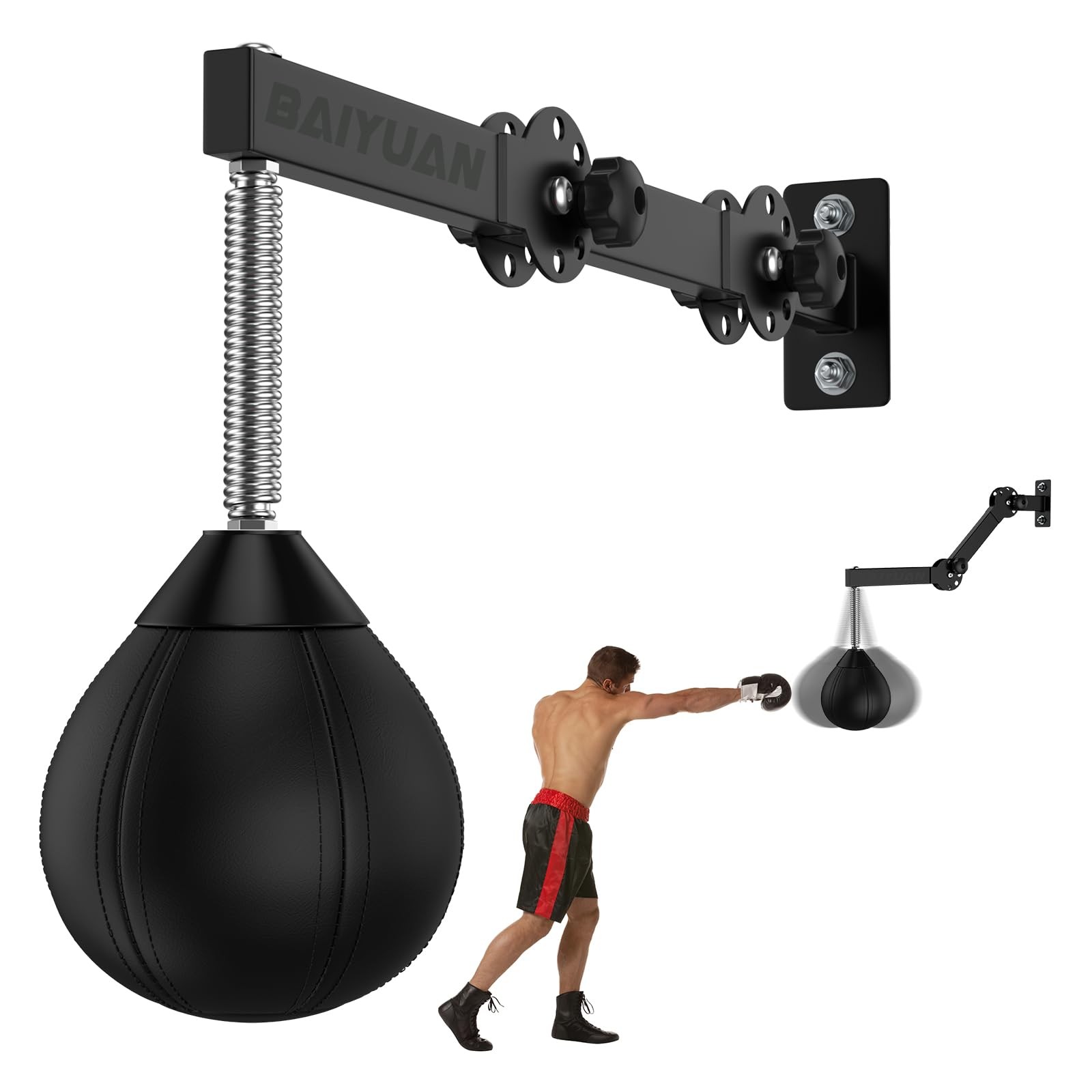 Speed Bag Wall Mount Height Adjustable & Fold Bags 7" x 8", Light black