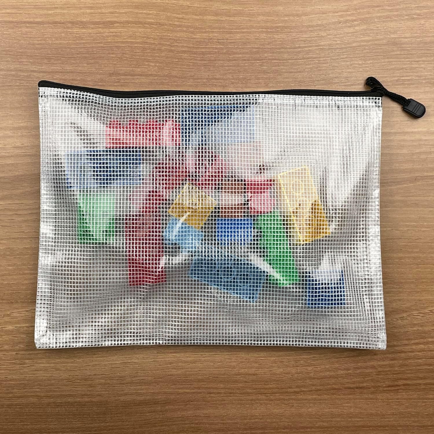 Multicolor Plastic Mesh Zipper Pouch Zip File Folder Bag 6x8 Inch 24 PCS