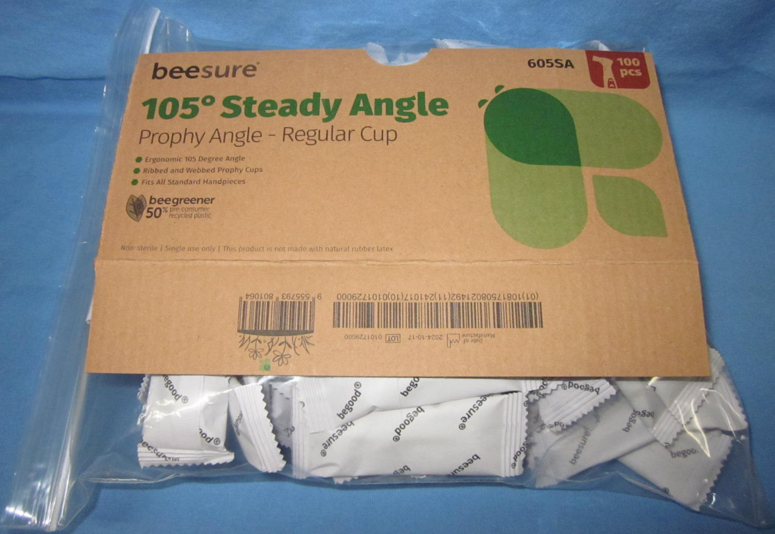 a Lot of 100 ~ BeeSure 605SA ~ 105° Steady Angle Prophy Angle - Regular Cup