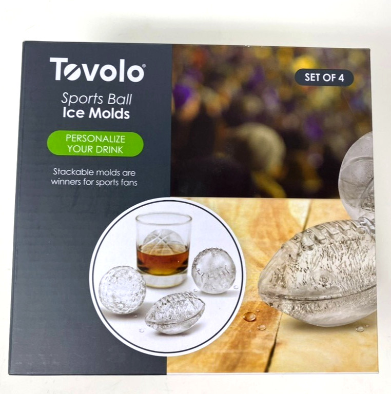 Tovolo Sports Ball Ice Molds,Football,Basketball,Baseball & Golf Sphere Set of 4