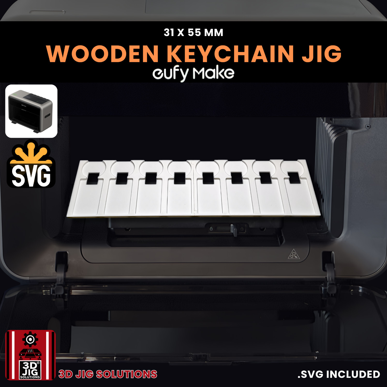 EufyMake E1 UV Printer Jig | Rectangle Wood Keychain Template