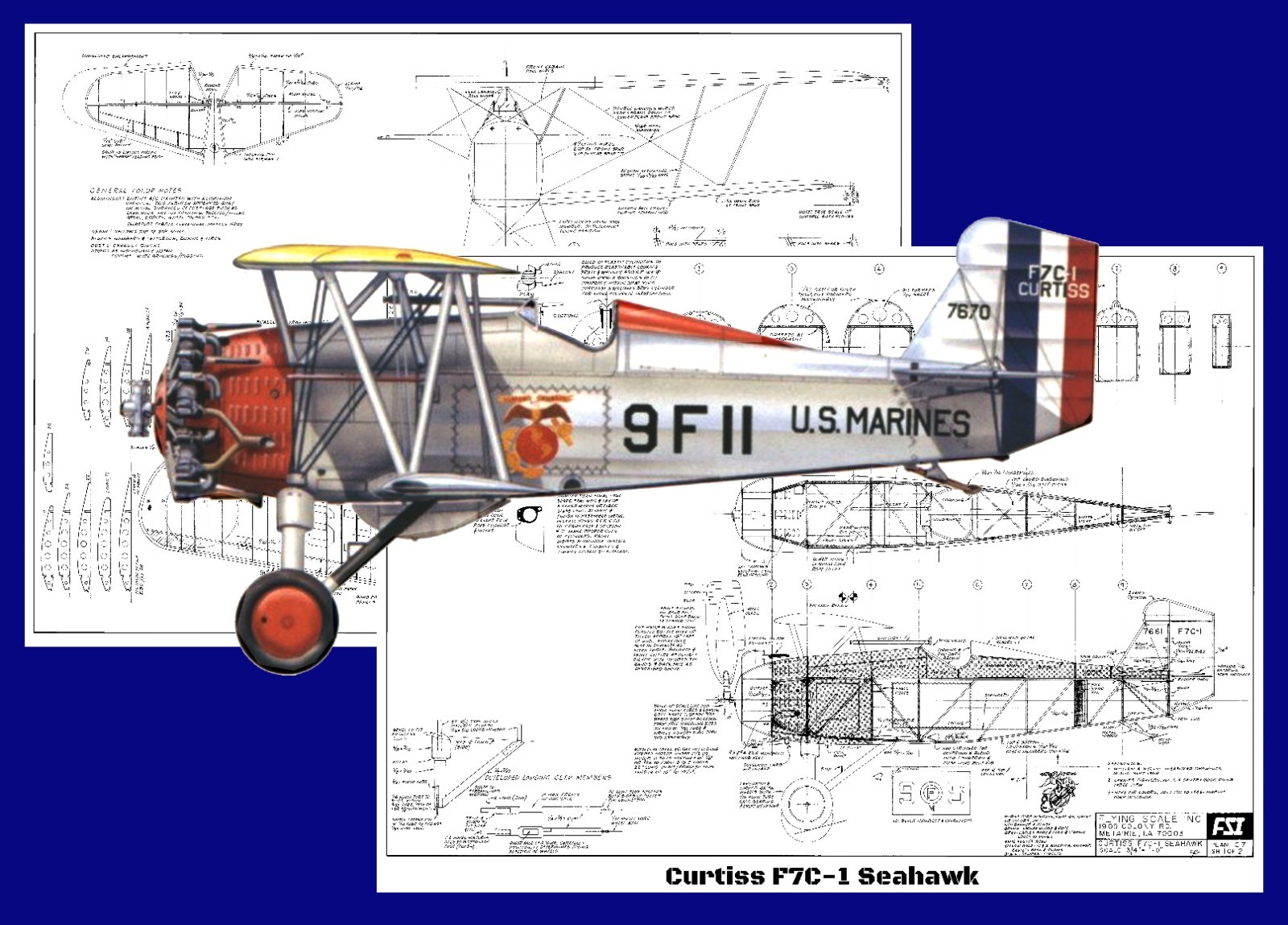 FSI Model Airplane Plans (FF): Curtiss F7C-1 Seahawk 1/16 Scale 24½" RP'ed