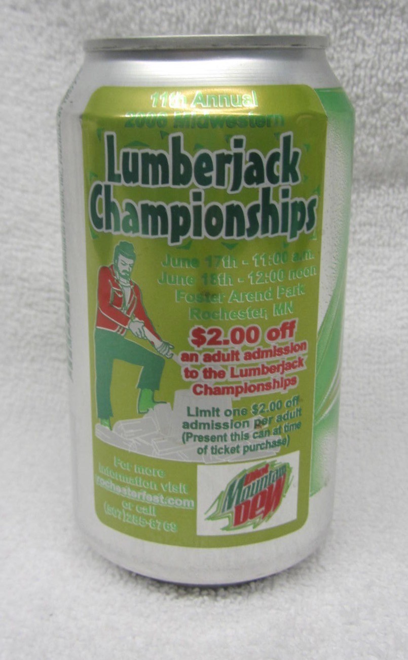 Vtg DIET Mountain Dew LUMBERJACK CHAMP Promotional 12 oz EMPTY can 2006 MT DEW