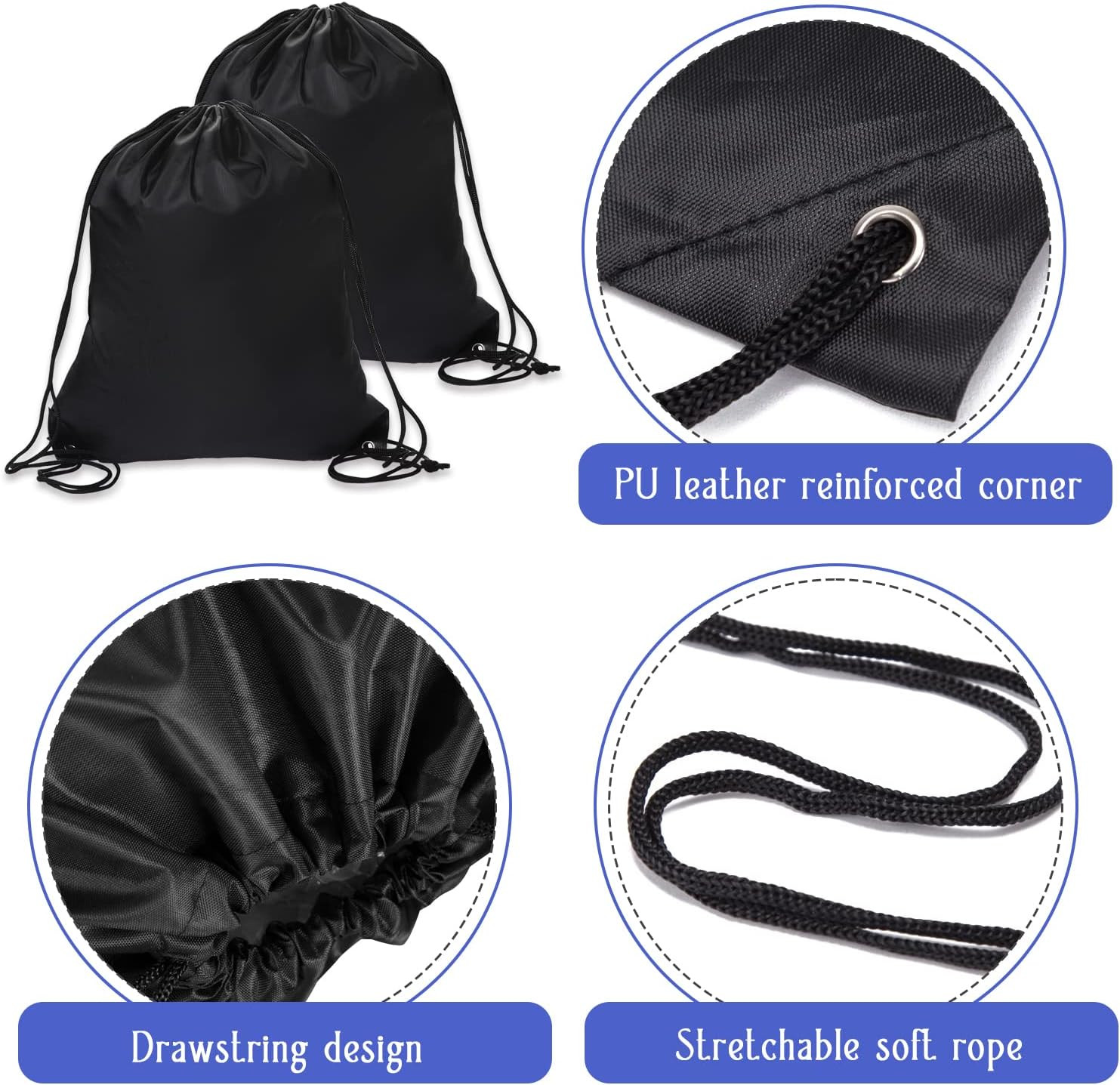 Sliverdew 2 Pcs Black Drawstring Backpack Bags Sports Cinch Sack String Bags Dra