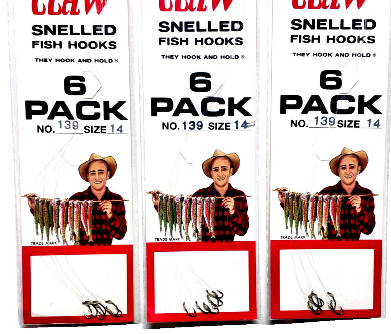 3 PACKS Eagle Claw No. 139 Snelled Baitholder Hook Size 14 Bronze 6-Count Pack