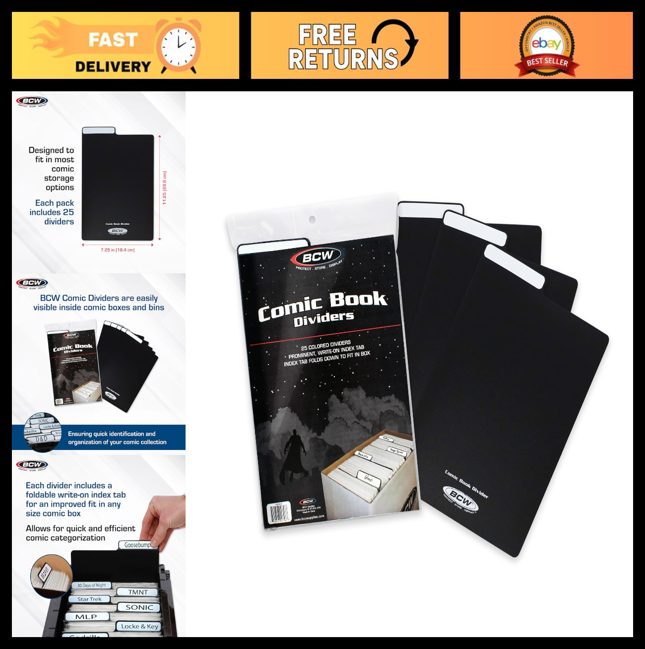 25 Pack Comic Dividers - Archival Plastic Storage Organizers with Write-On Tabs