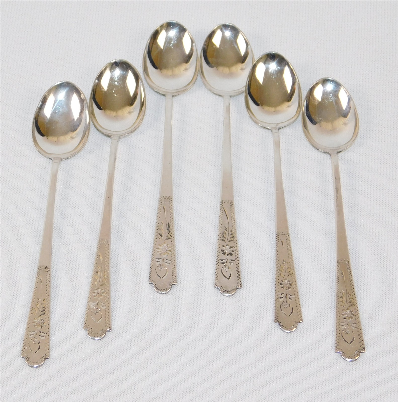 6 Vintage 700 Silver Korea Engraved Flower Demitasse Spoons Set 48g 5" Long