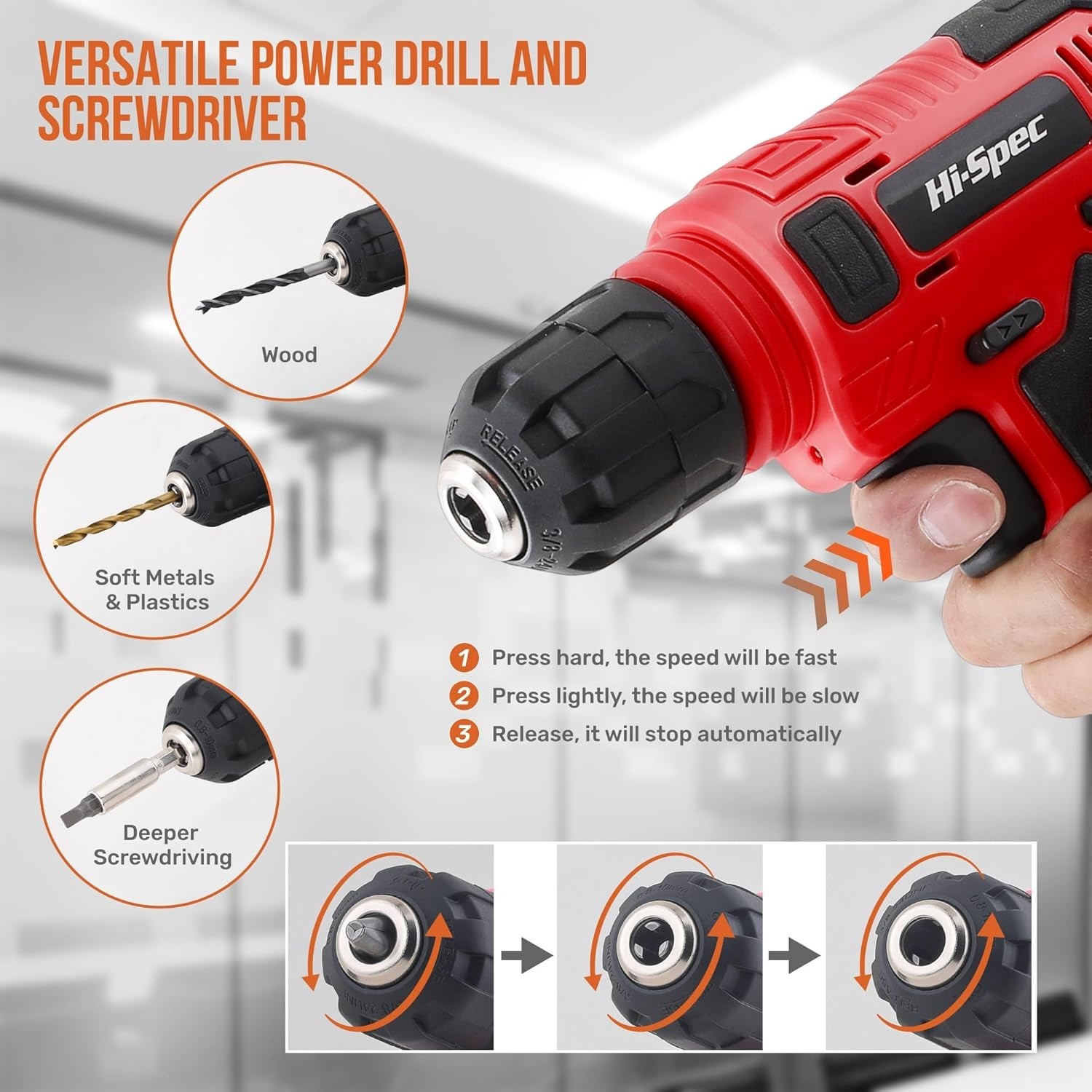 Hi-Spec 8V USB Cordless Drill Driver Kit w/ Drill & Screwdriver Bits Red