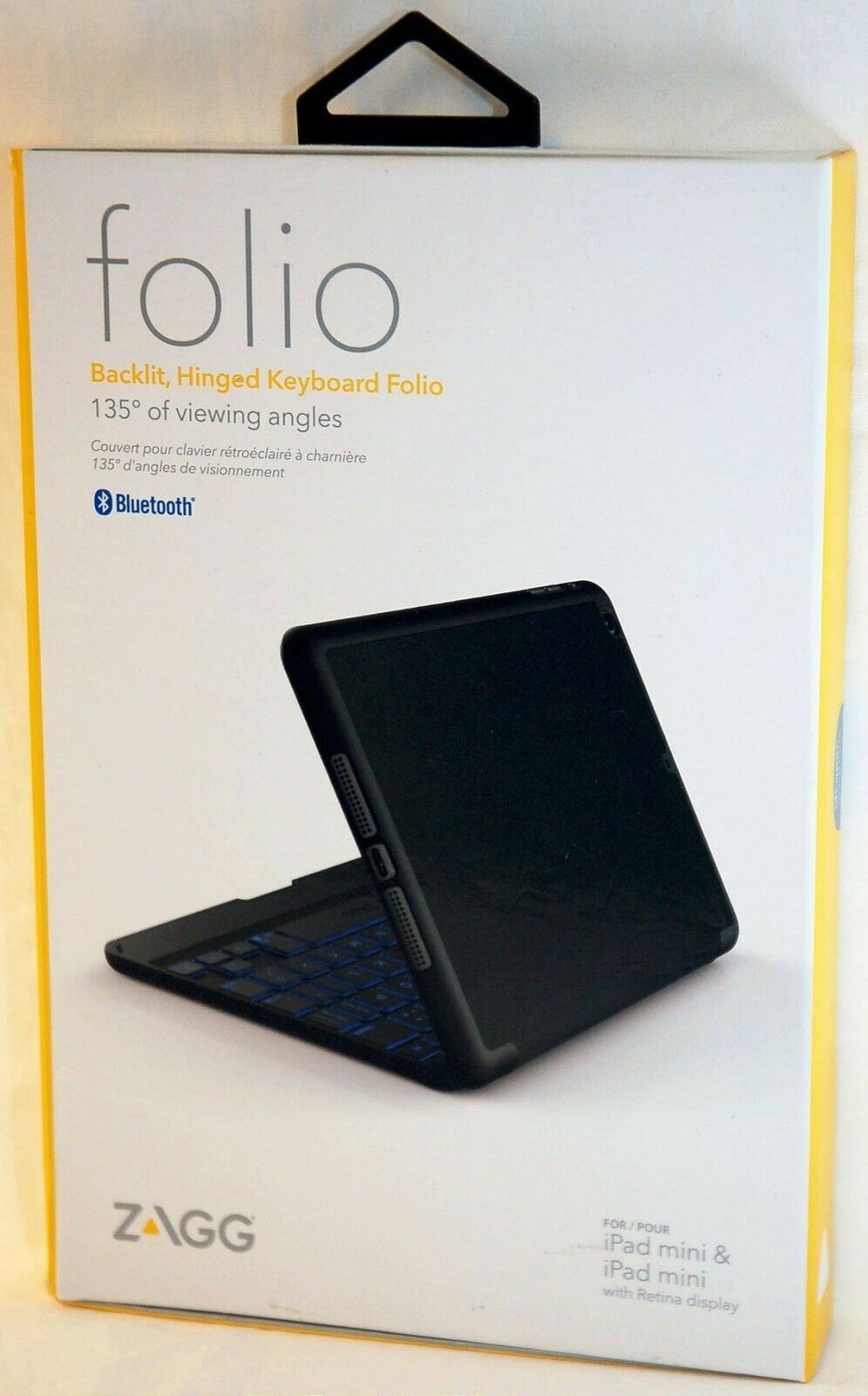 Zagg Folio Apple iPad Mini w/Retina Display Bluetooth Keyboard backlit keys