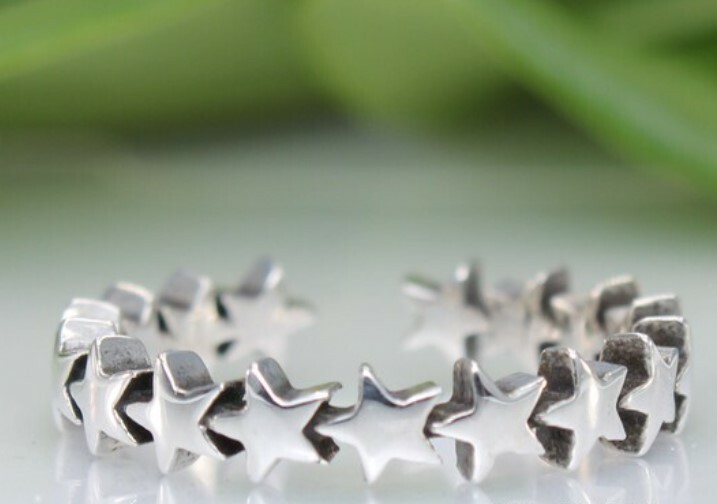 Solid Metal 925 Sterling Silver For Women's Star Band Adjustable Toe Ring