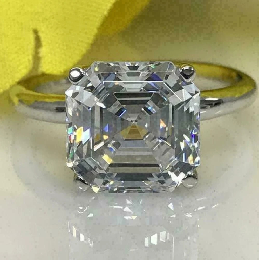 5Ct VVS1 Asscher Cut Lab Created Diamond Anniversary 14K White Gold Finish Ring