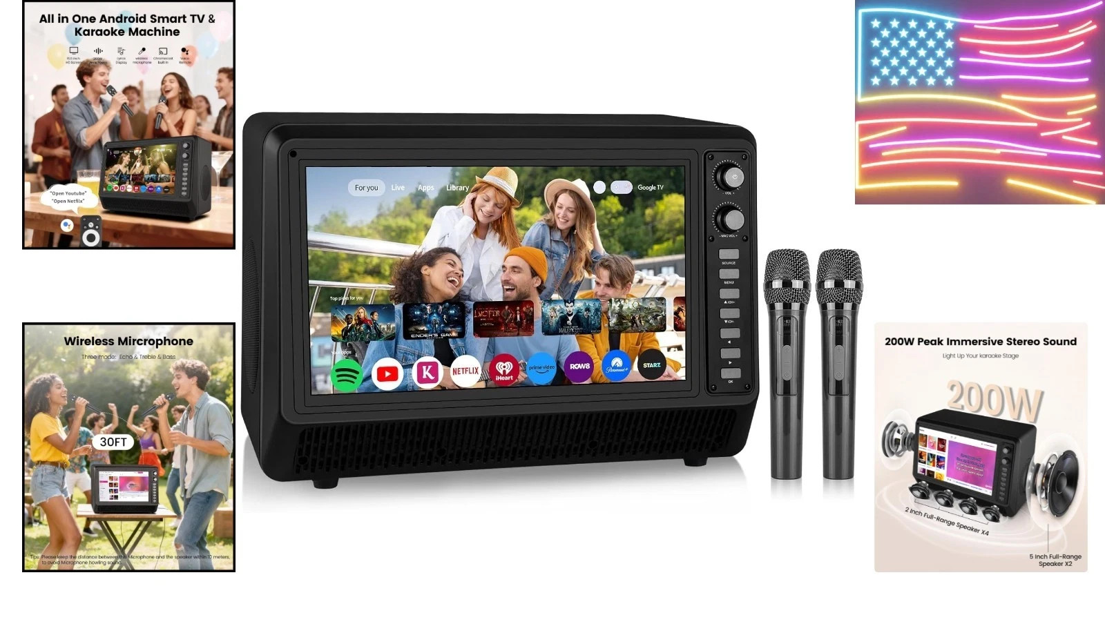 15.6 inch Adult Smart Karaoke Machine LCD Display, 200W HDMI/USB/AUX Bluetooth