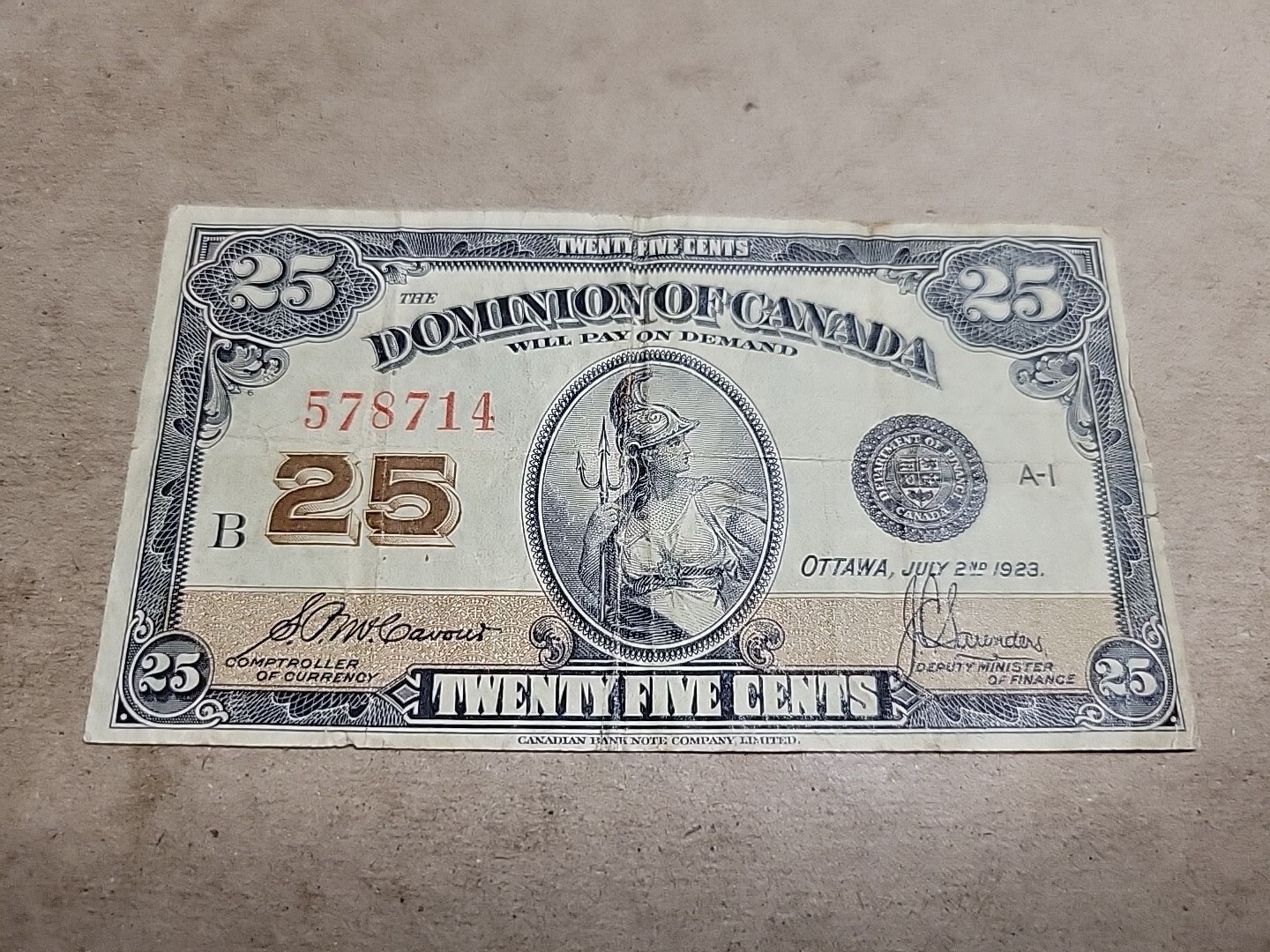 🇨🇦 Canada 25 cents P-11 P-11b 2 July 1923 VF Series B 6/3 Banknote 020924-16