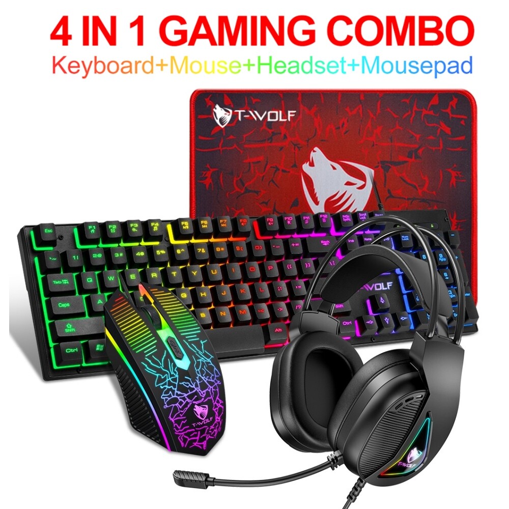 Wired Gaming Keyboard and Mouse Headset Combo RGB Backlit for Xbox One PS5 PS4