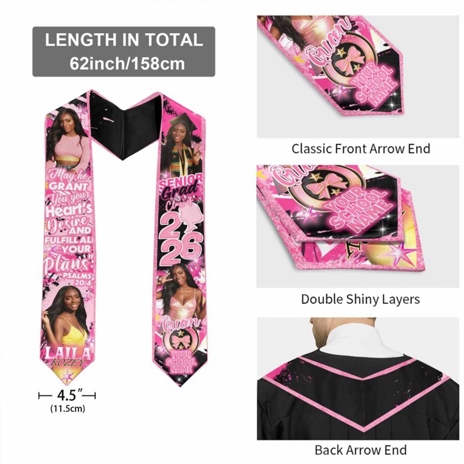 Custom Photo Graduation Stole 2026 Personalized Class Grad Sash