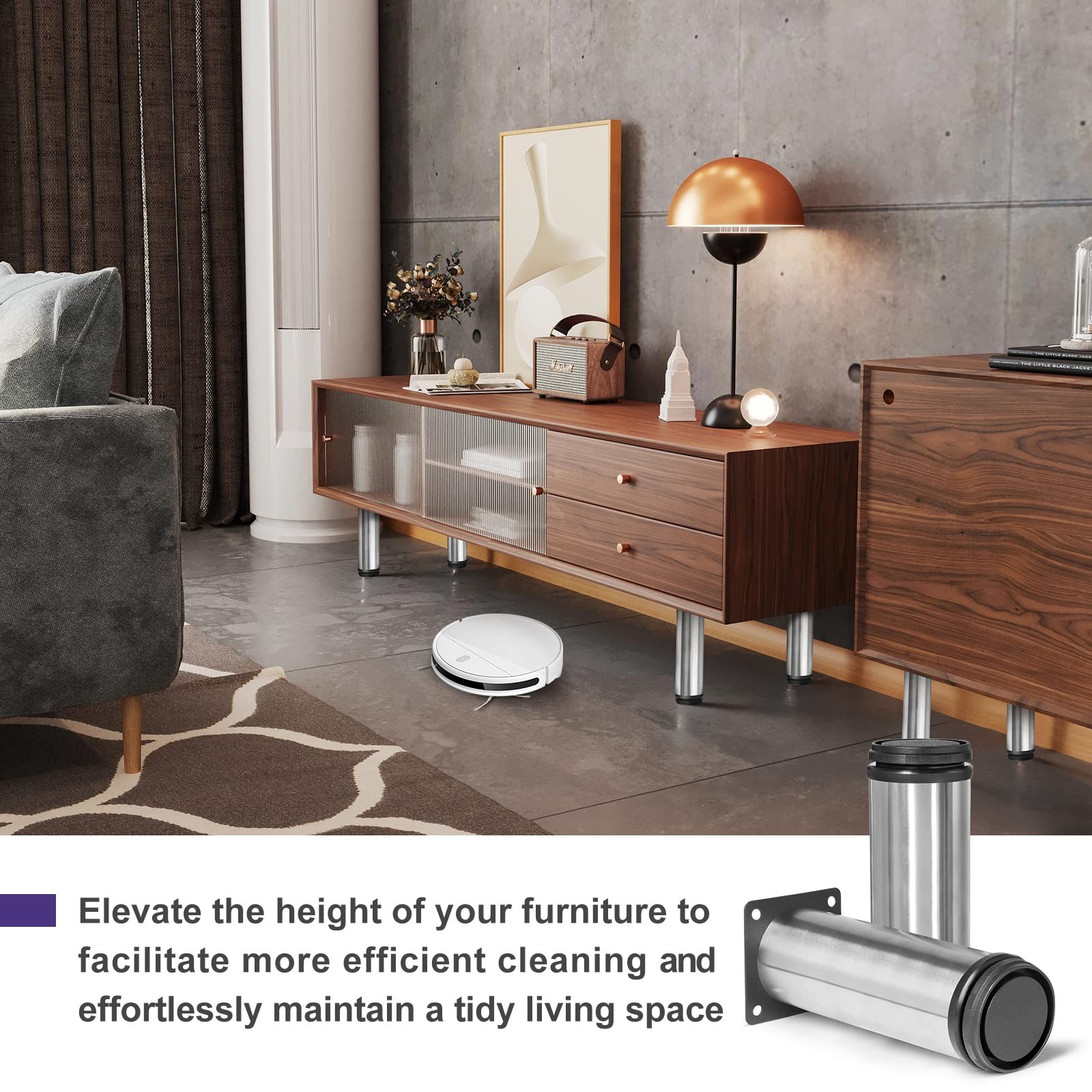 6 Inch Metal Furniture Legs Stainless Steel Adjustable Legs Silver Metal Legs