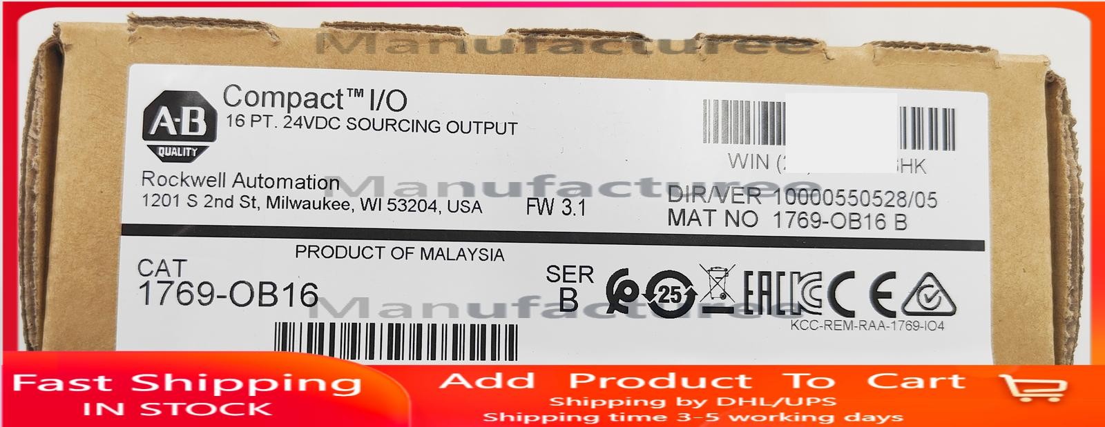 Sealed Allen-Bradley 1769-OB16 CompactLogix 16 Pt 24VDC D/O Module