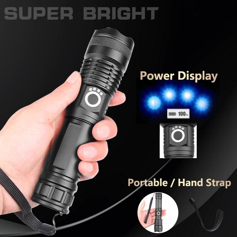 90000LM Super Bright LED Tactical Flashlight Torch With Rechargeable Battery