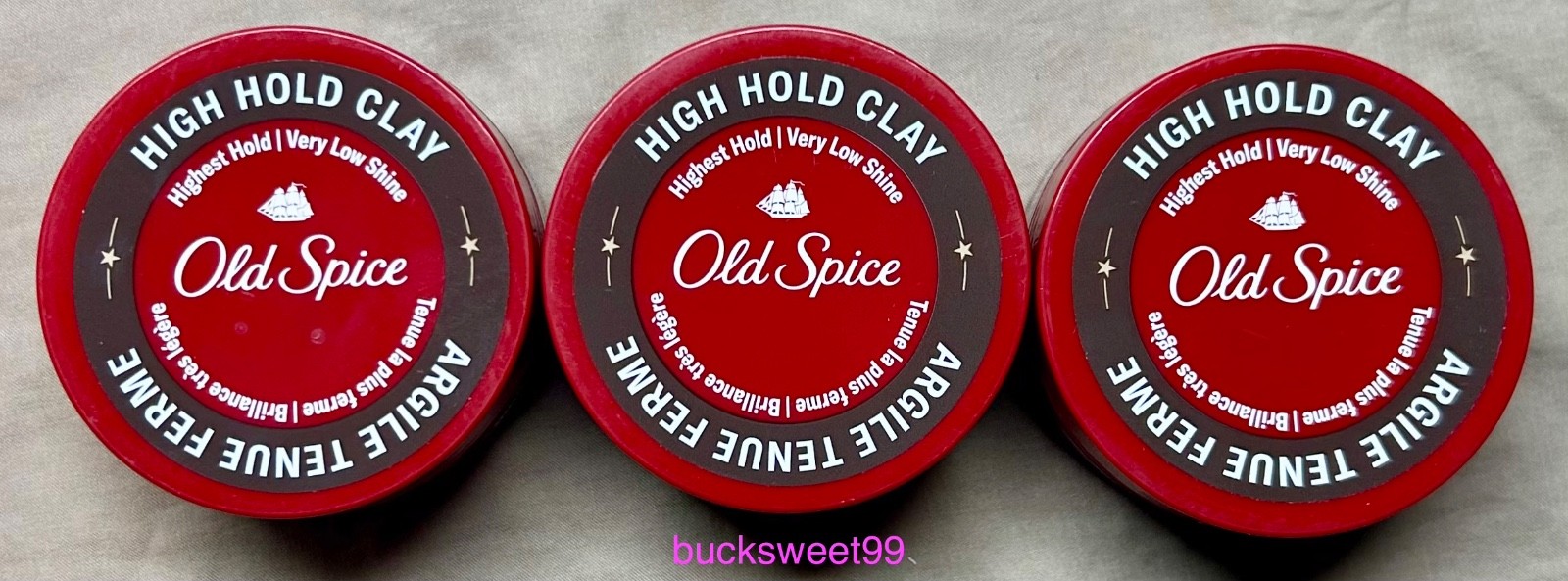 Old Spice HIGH HOLD Hair Styling Clay Very Low Shine - 2.22 oz each - 3-PACK