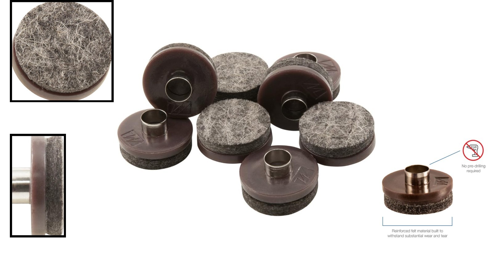 Protective 7/8" Round Nail-On Heavy Duty Felt Pads for Wood Furniture, 8 Pack