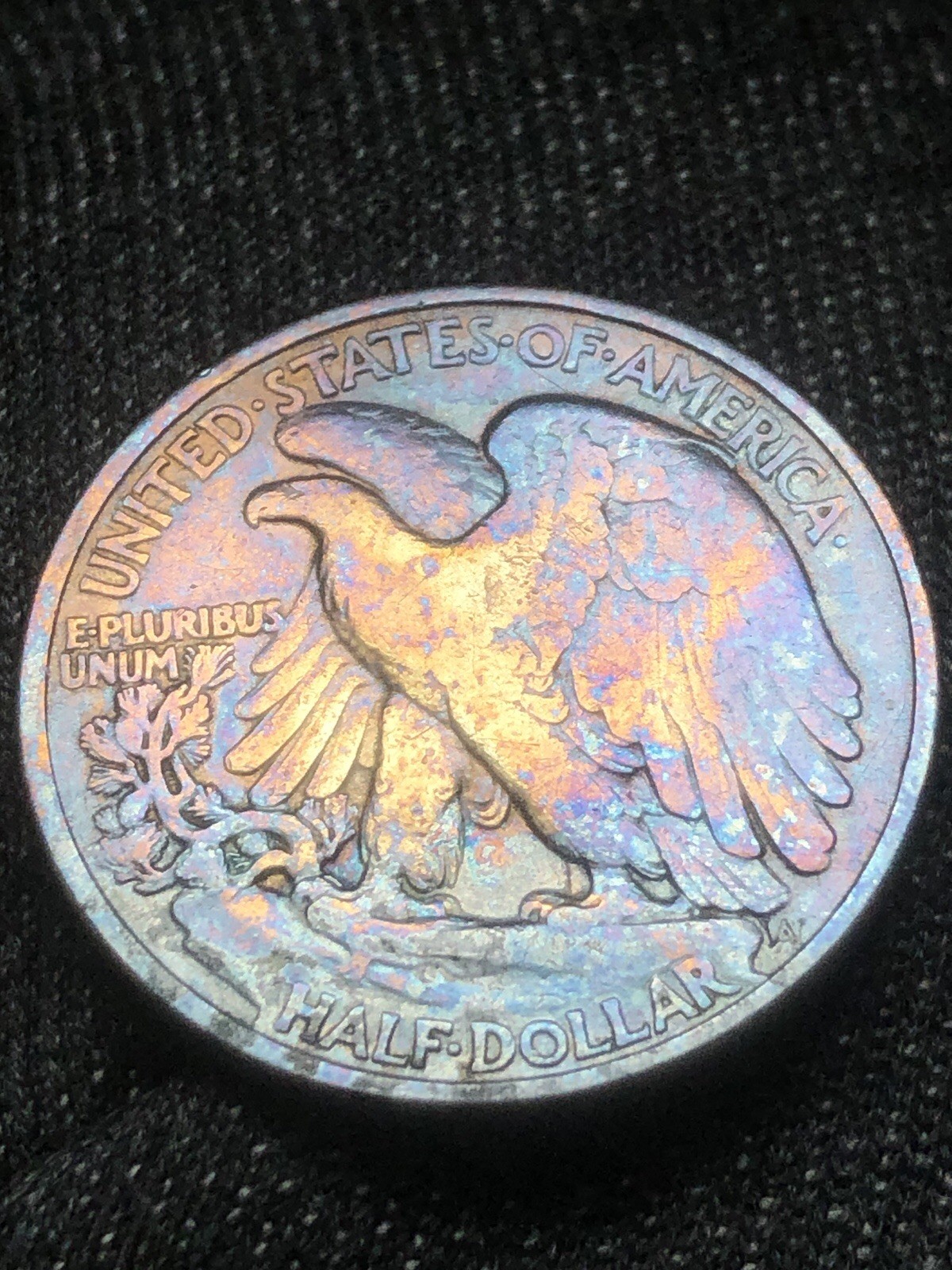 1938 Walking Liberty Half Dollar Rainbow Toned