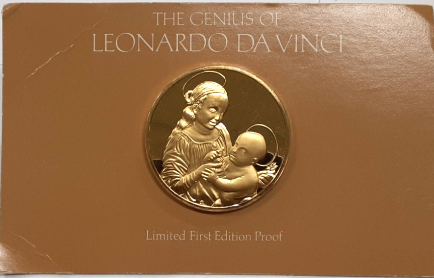 FM 24K Au on .925 Ag 2.1 Troy Oz./51MM PF Medal-DaVinci/Benois Madonna