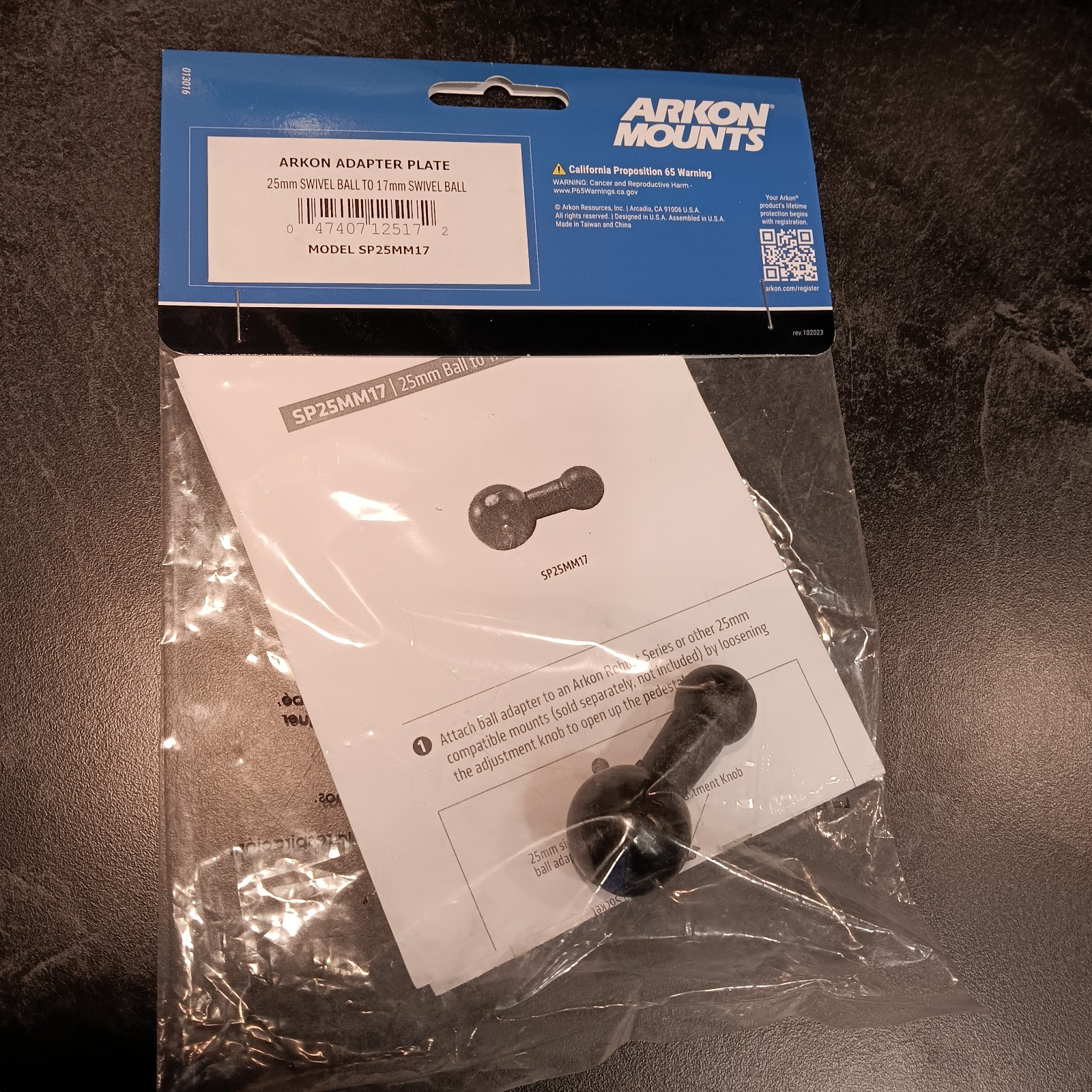 ARKON SP25MM17 25MM (1-INCH) COATED BALL TO 17MM (3/4-INCH) BALL ADAPTER