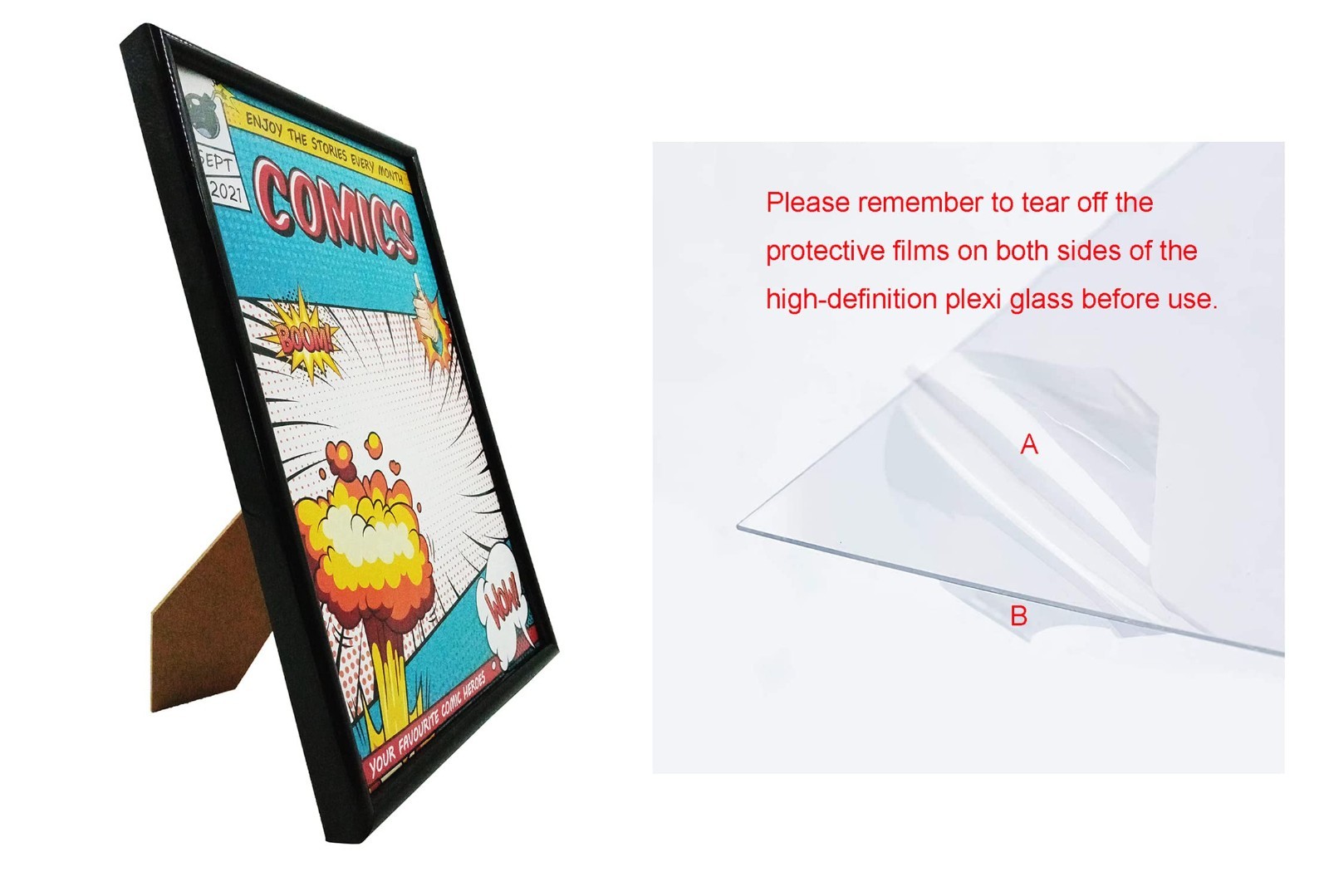 4 Pack Black Comic Book Frames - 6.75x10.25, UV Protection, Fits Standard Comics