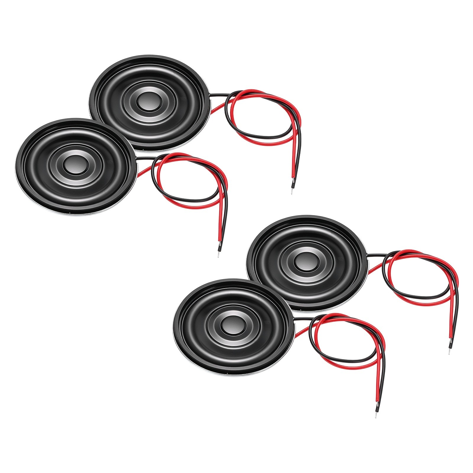 4 Pcs 1W 8 Ohm Small Speakers Metal Round Speaker with Wires, 30x5mm Black